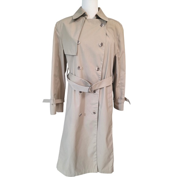 London Fog Jackets & Blazers - London Fog  Double Breasted Trench Coat Beige Belted Full Length Women 10 Petite